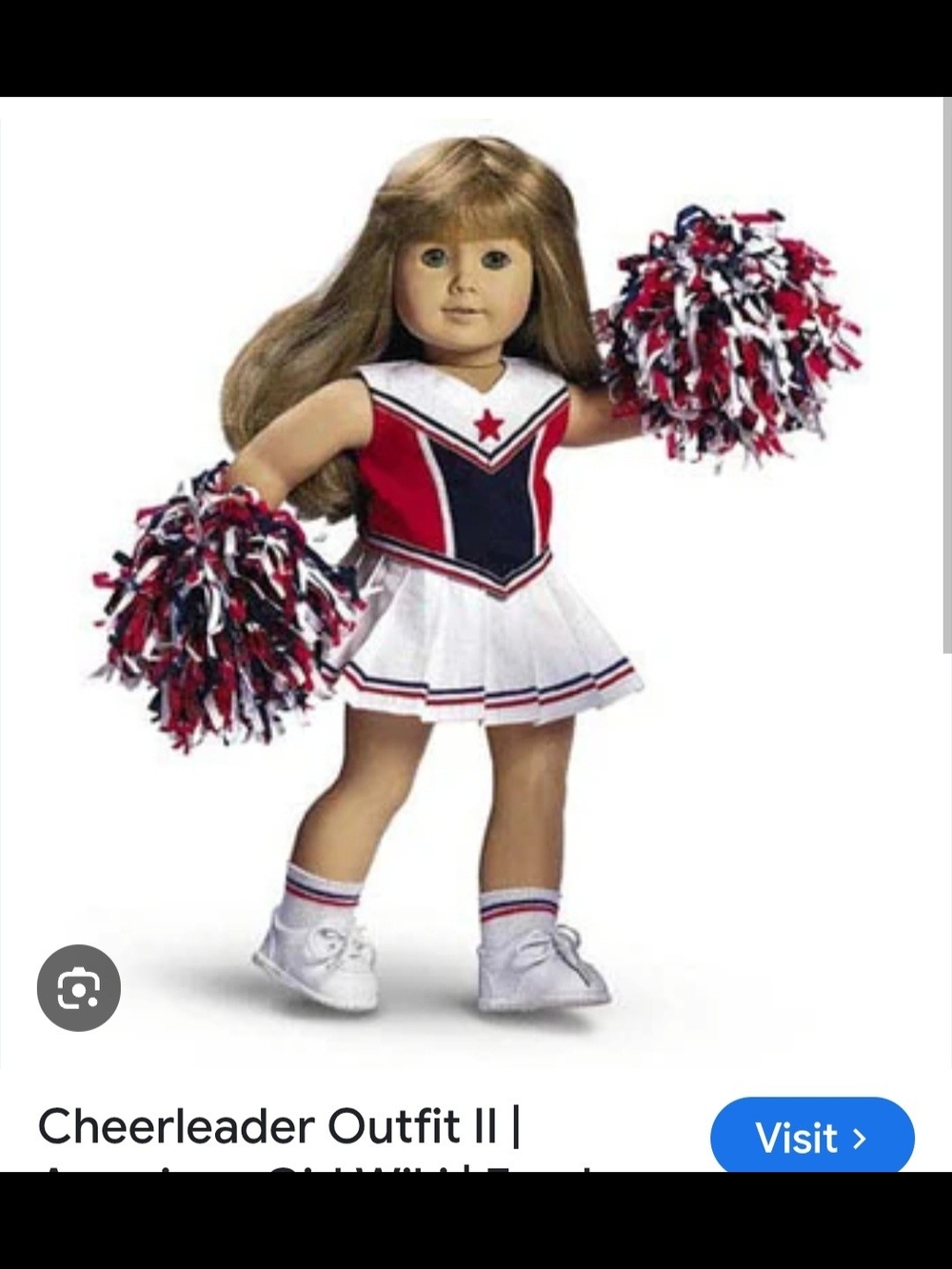 American Girl Red, White & Blue Cheerleader Outfit with Pom-Poms